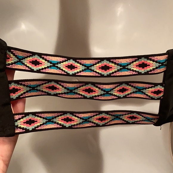 Xhiliration XL Aztec print elastic ribbon bathing suit racerback swim top - Picture 4 of 6